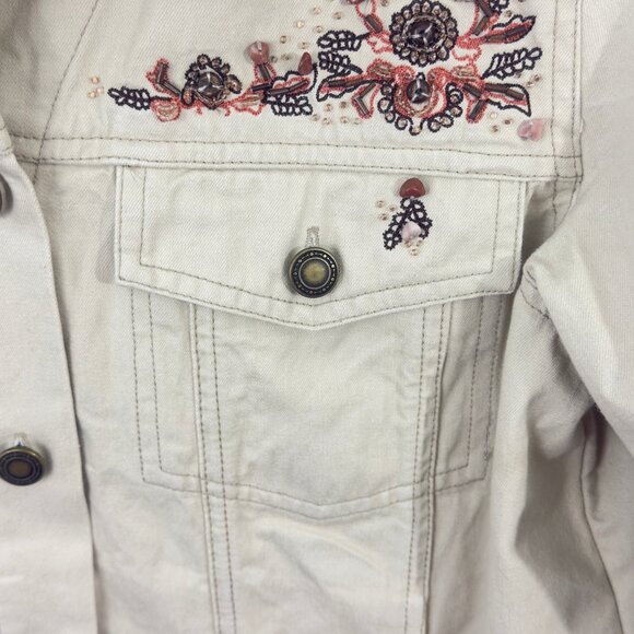 Y2K Denim & Co Women's Light Tan Western Beaded Button Up Shacket Size M - Picture 4 of 15